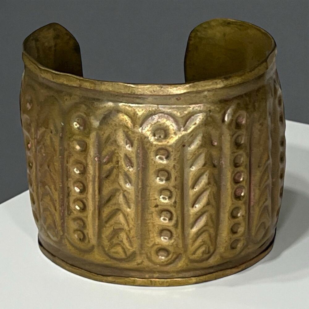 1960s Handcrafted Brass Cuff Bracelet Vintage Boho Artisan Mid Century OS